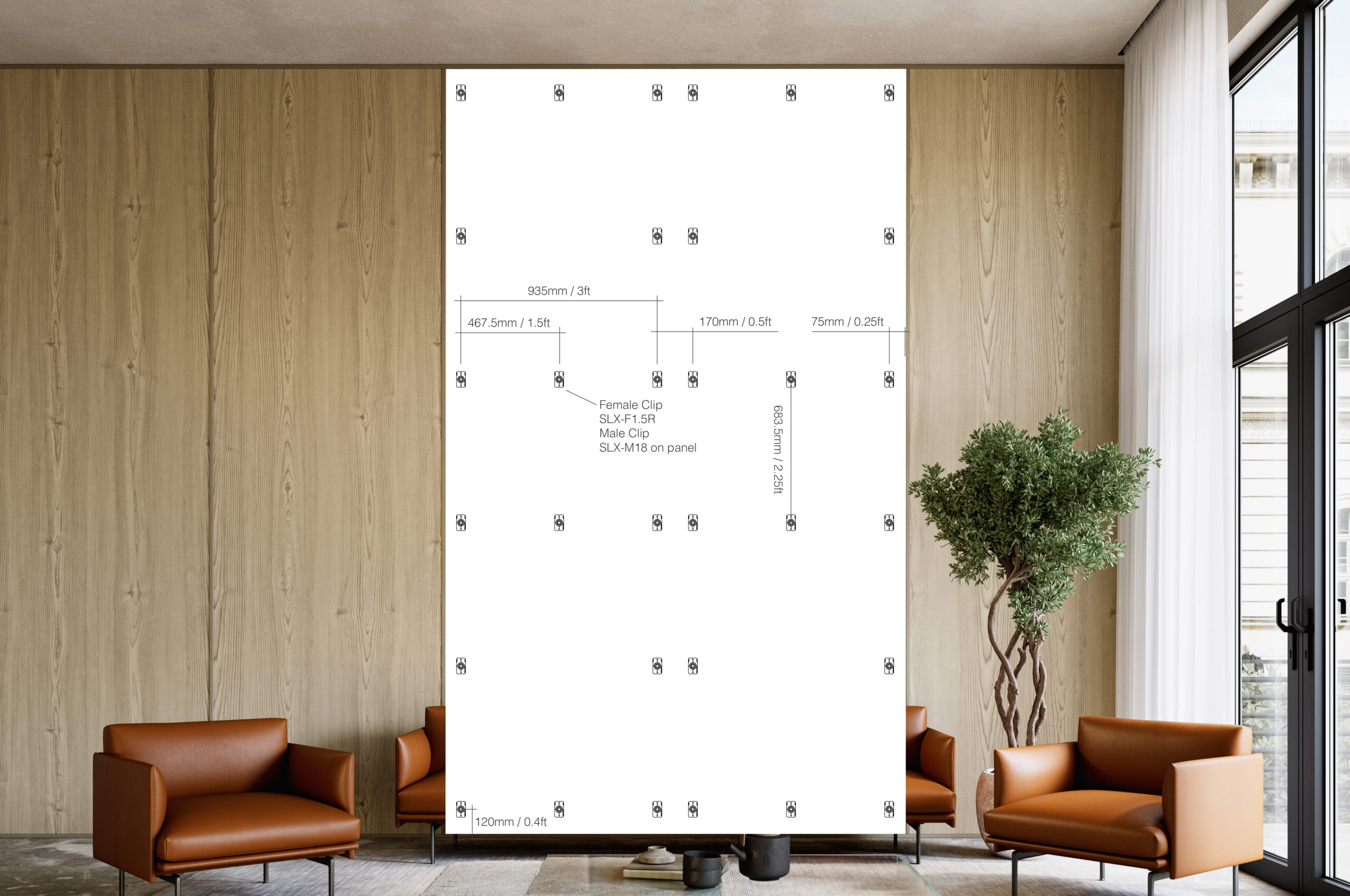 Esquema de montaje StratLock para panel de pared de gran formato